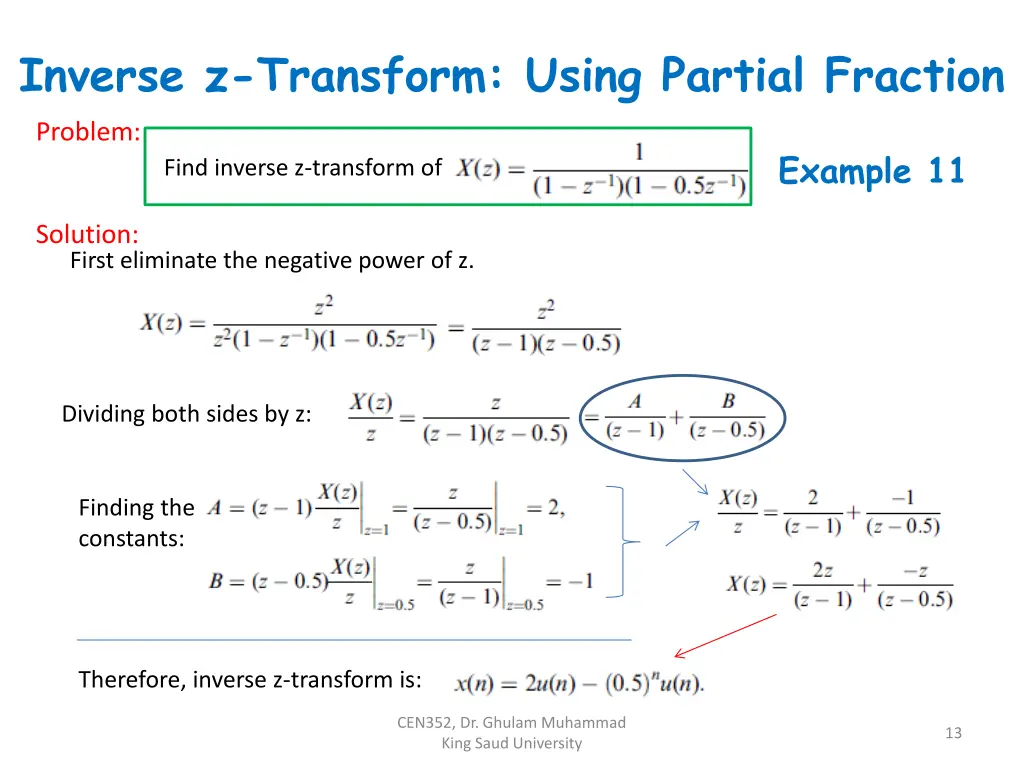 inverse z transform using partial fraction