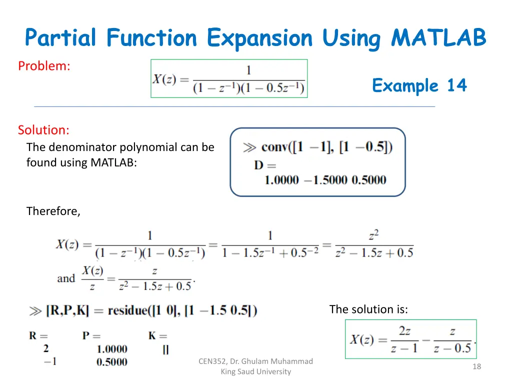 partial function expansion using matlab