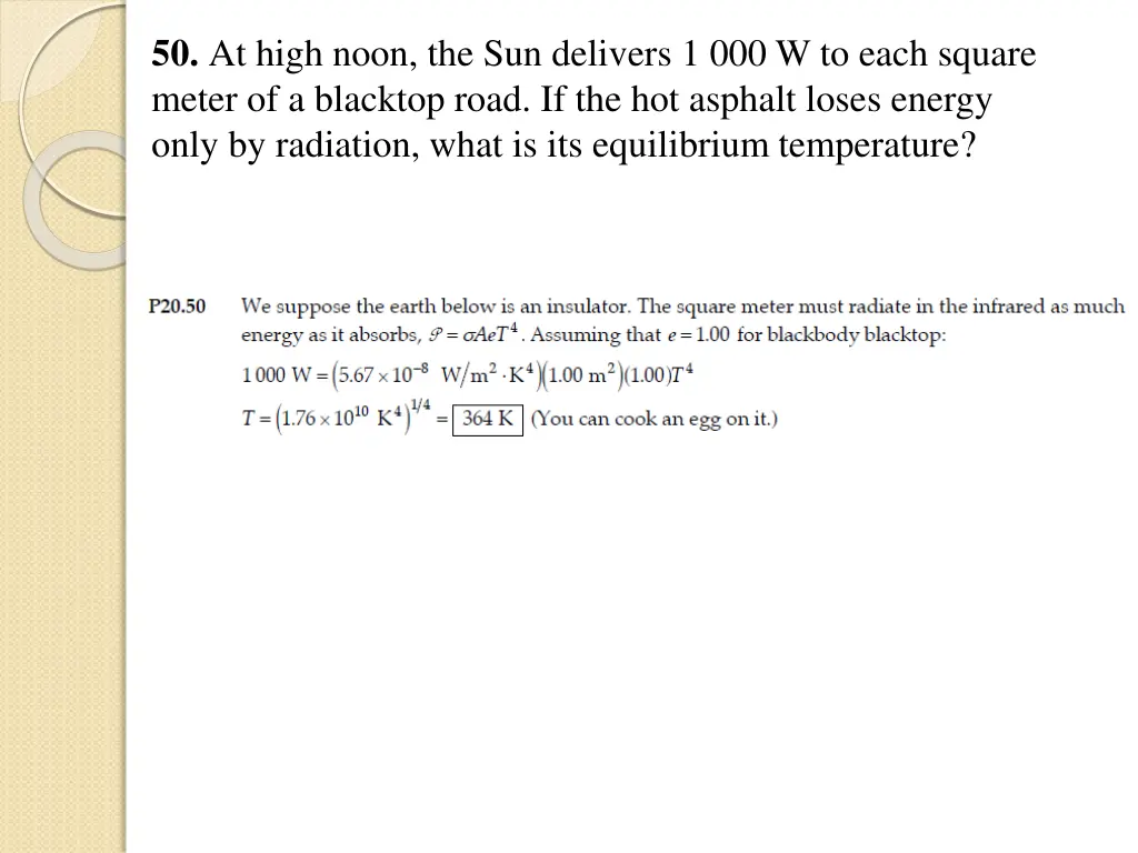 50 at high noon the sun delivers 1 000 w to each