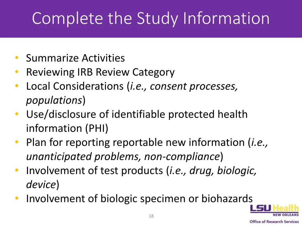 complete the study information