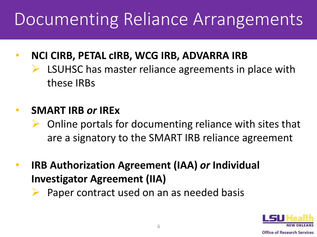 documenting reliance arrangements