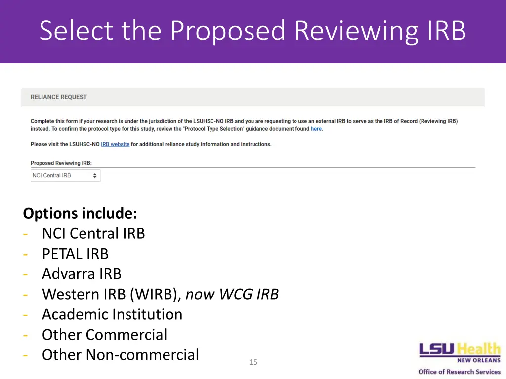select the proposed reviewing irb