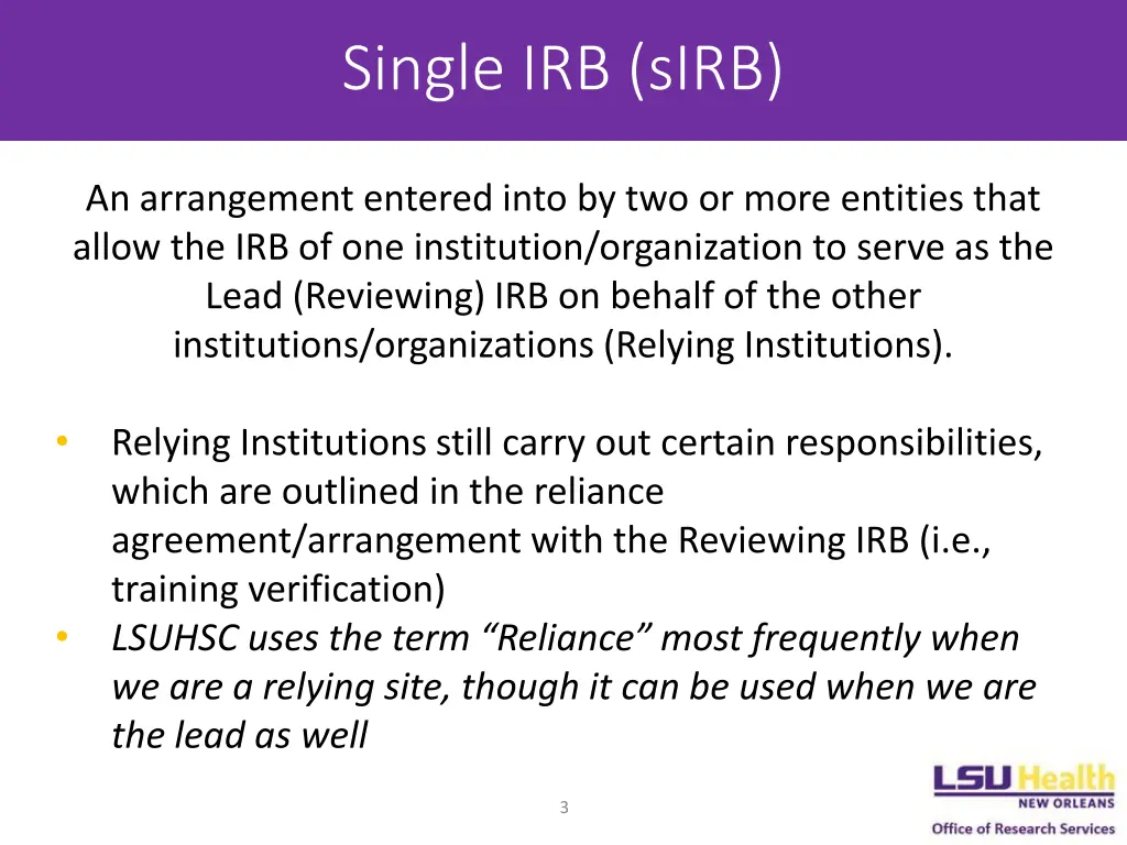 single irb sirb