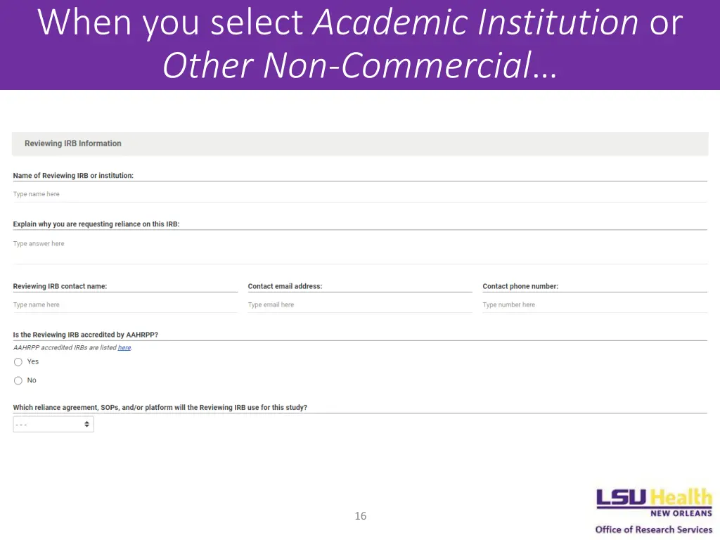 when you select academic institution or other