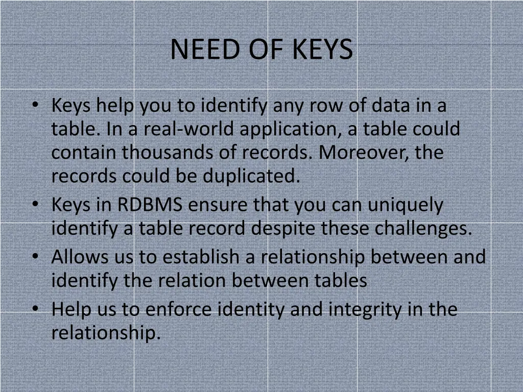 need of keys
