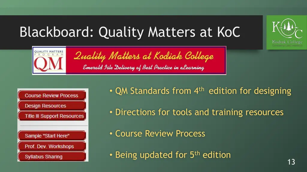 blackboard quality matters at koc