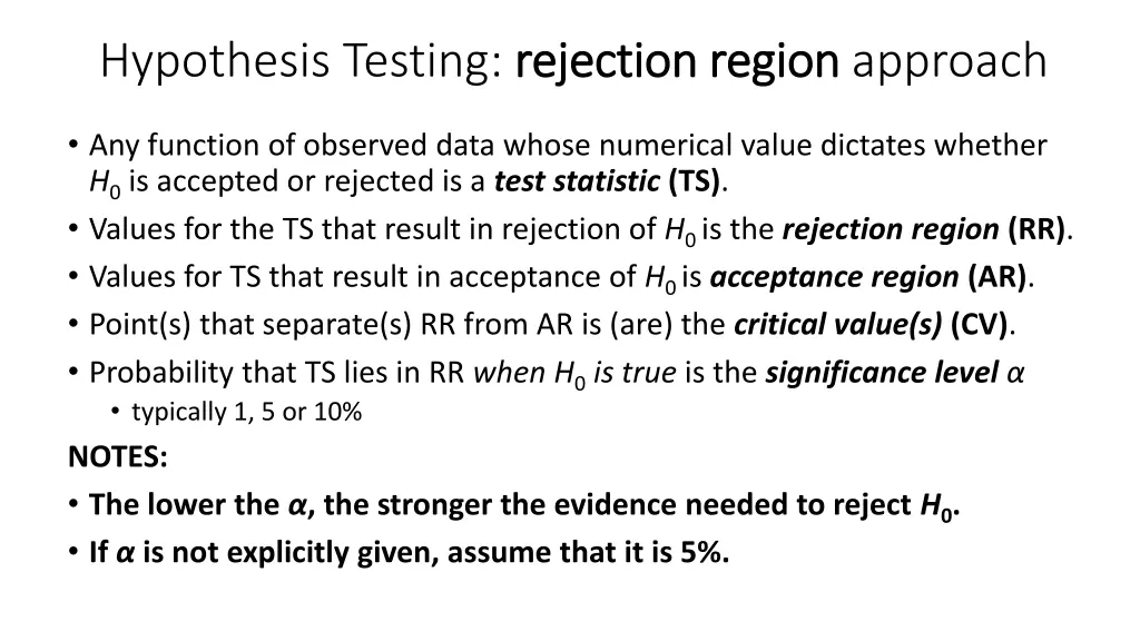 hypothesis testing rejection region