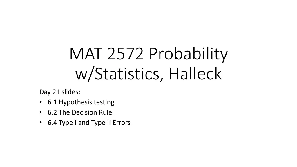 mat 2572 probability w statistics halleck