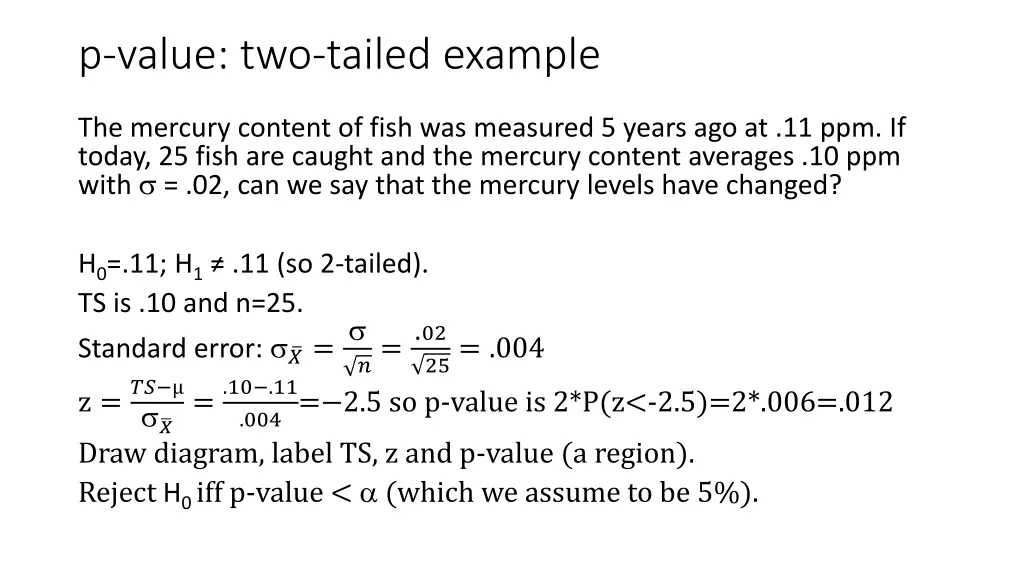 p value two tailed example