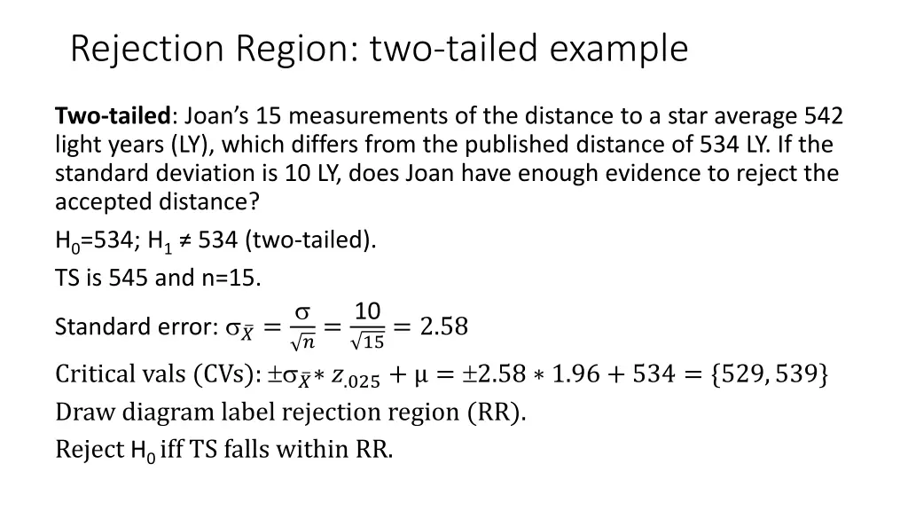 rejection region two tailed example