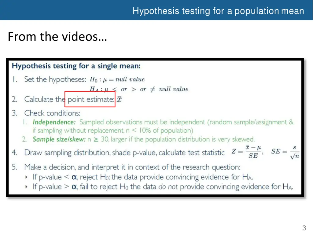 hypothesis testing for a population mean 1