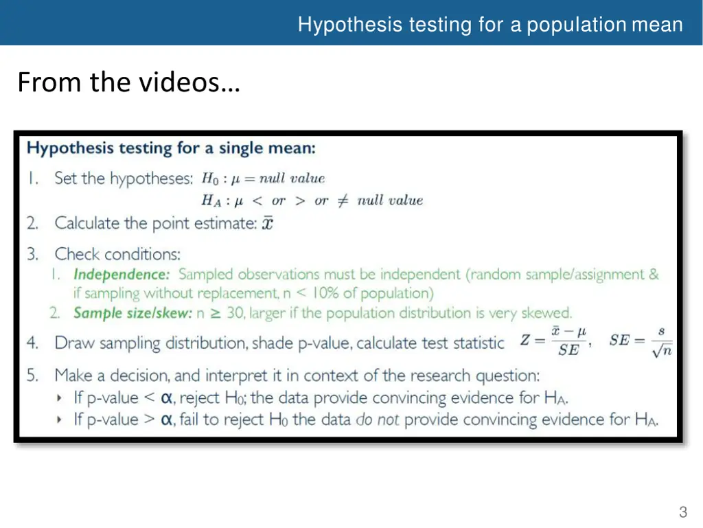 hypothesis testing for a population mean