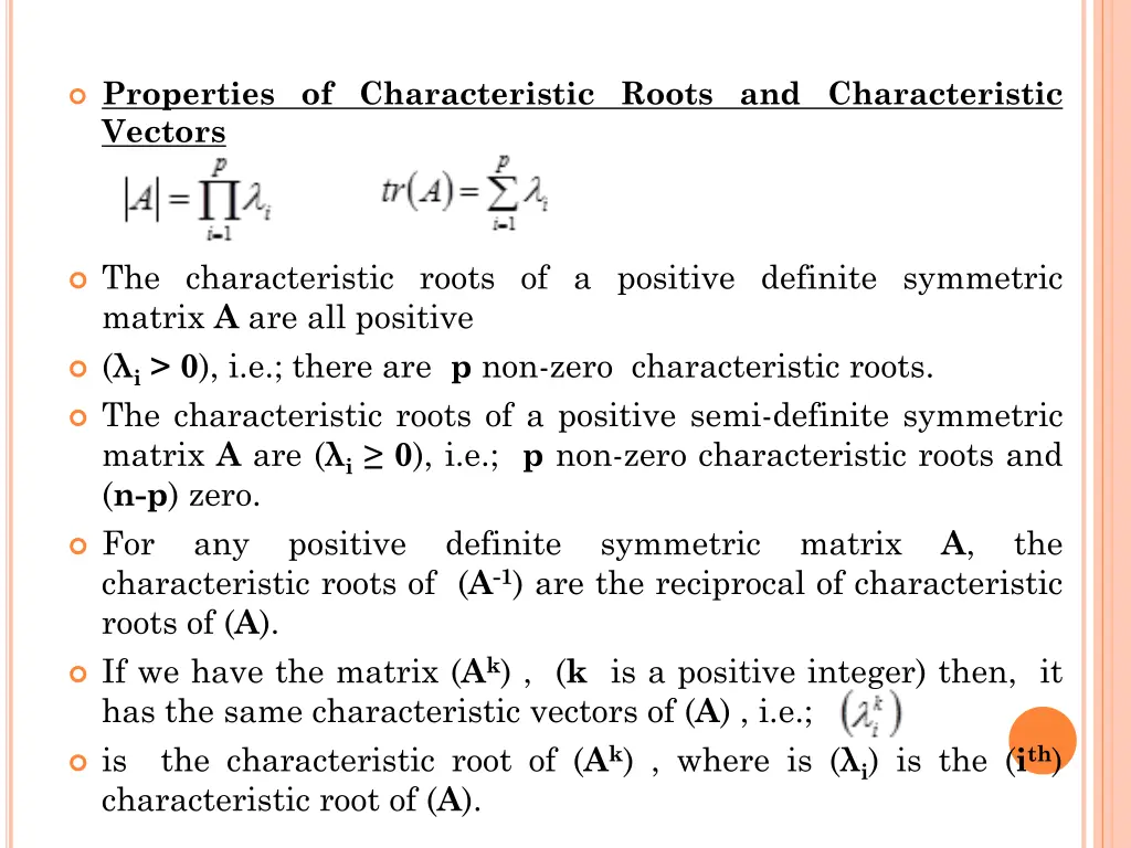 properties of characteristic roots