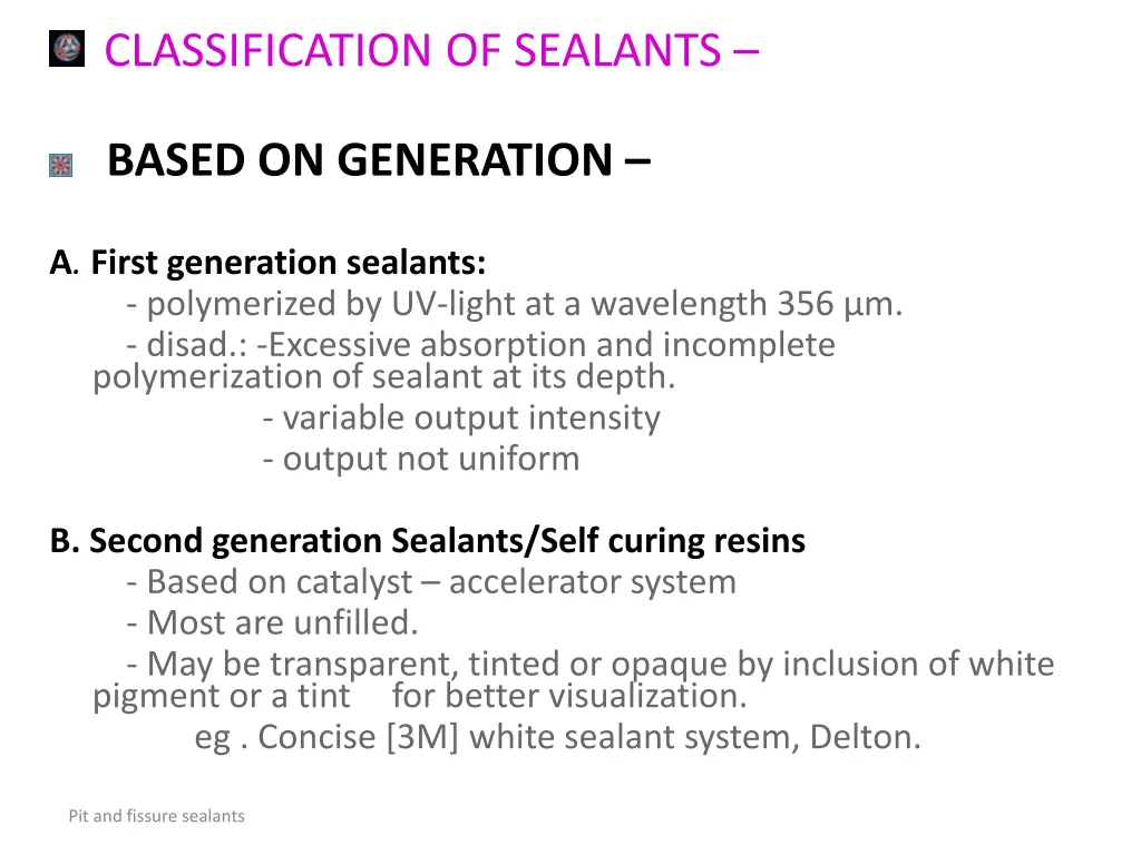 classification of sealants