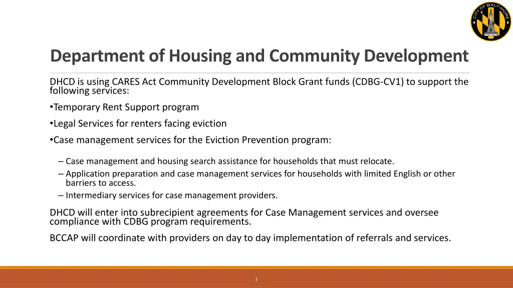 department of housing and community development