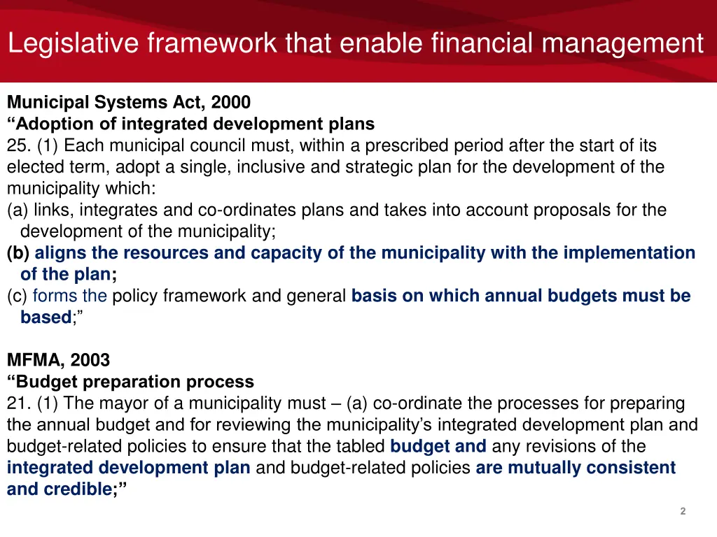 legislative framework that enable financial