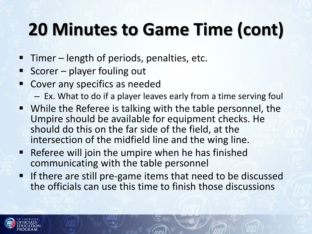 20 minutes to game time cont 1
