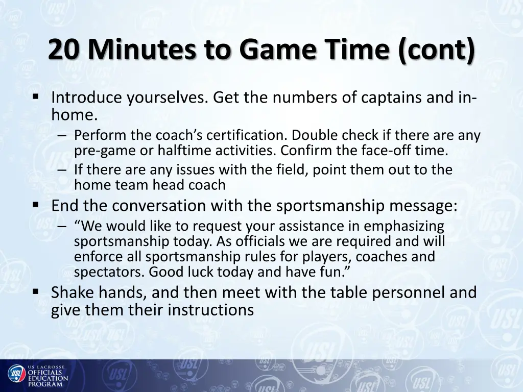 20 minutes to game time cont