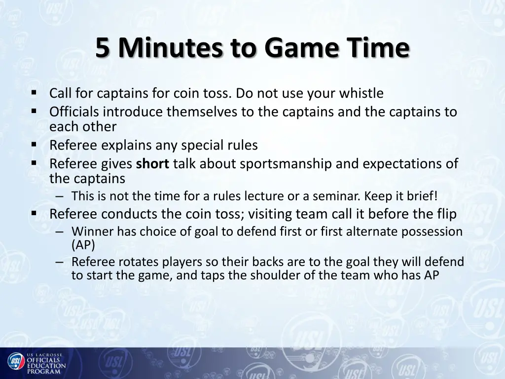 5 minutes to game time