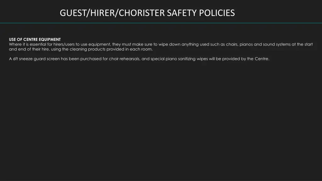 guest hirer chorister safety policies