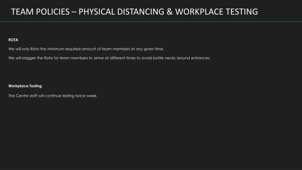 team policies physical distancing workplace