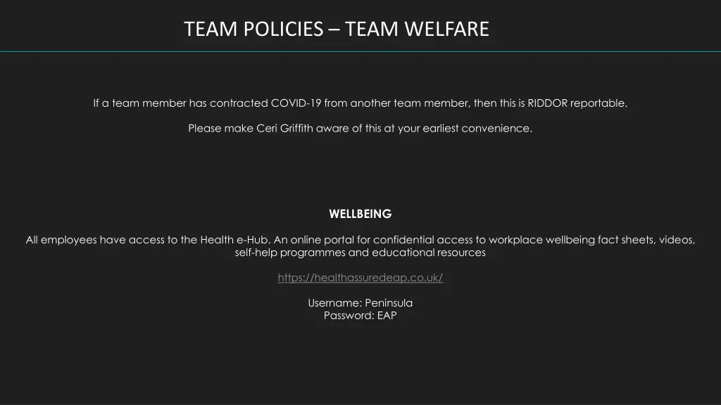 team policies team welfare