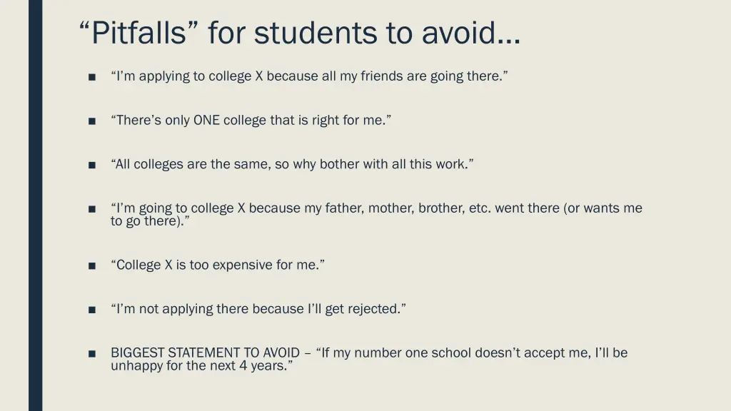 pitfalls for students to avoid