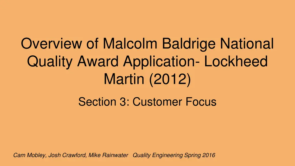 overview of malcolm baldrige national quality