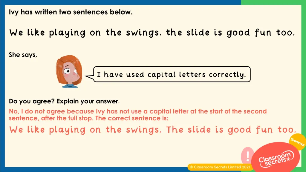 ivy has written two sentences below 2