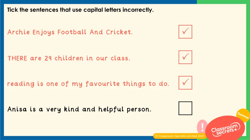 tick the sentences that use capital letters 1