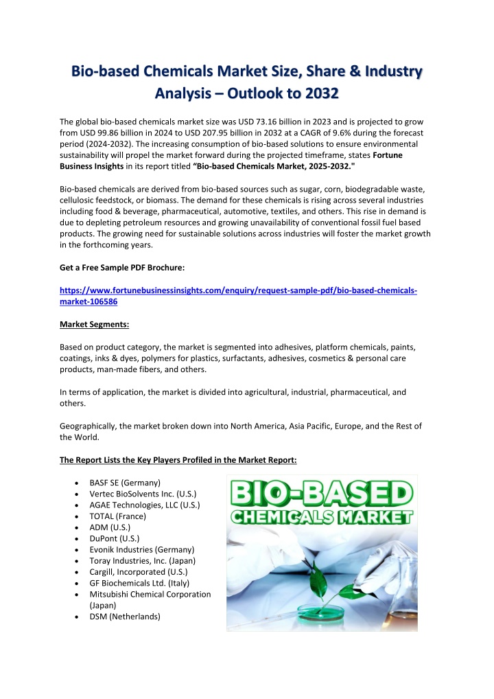 bio based chemicals market size share industry