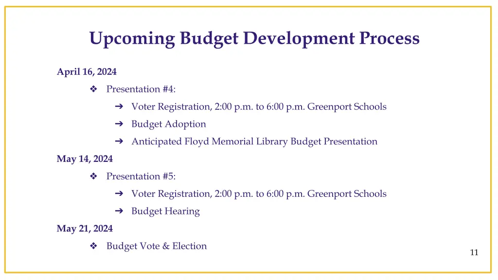 upcoming budget development process