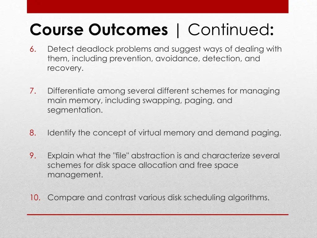 course outcomes continued