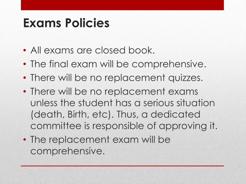 exams policies