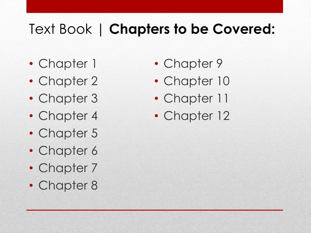 text book chapters to be covered