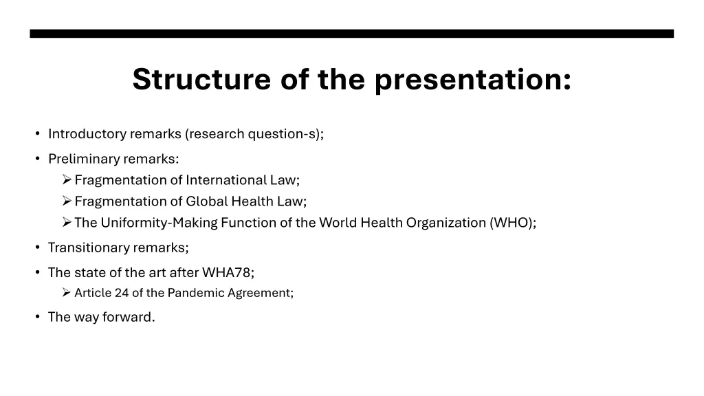 structure of the presentation