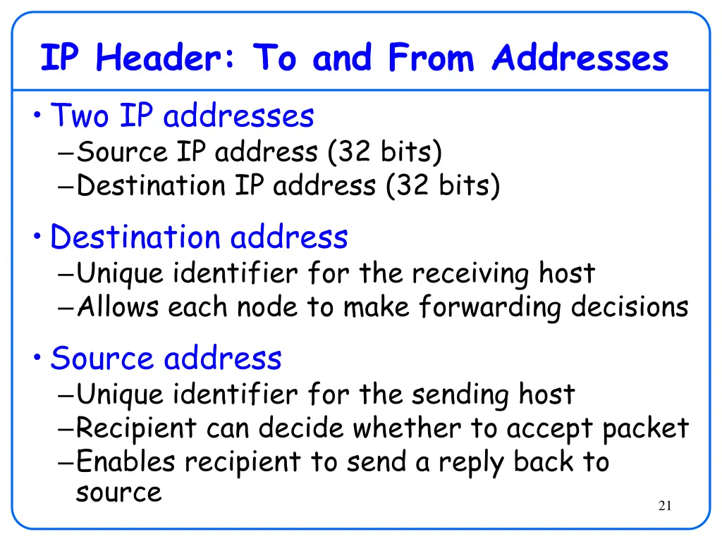ip header to and from addresses two ip addresses