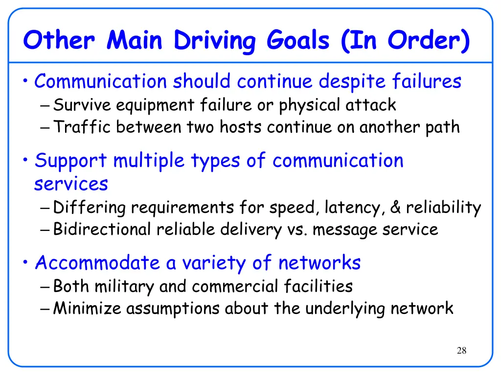 other main driving goals in order