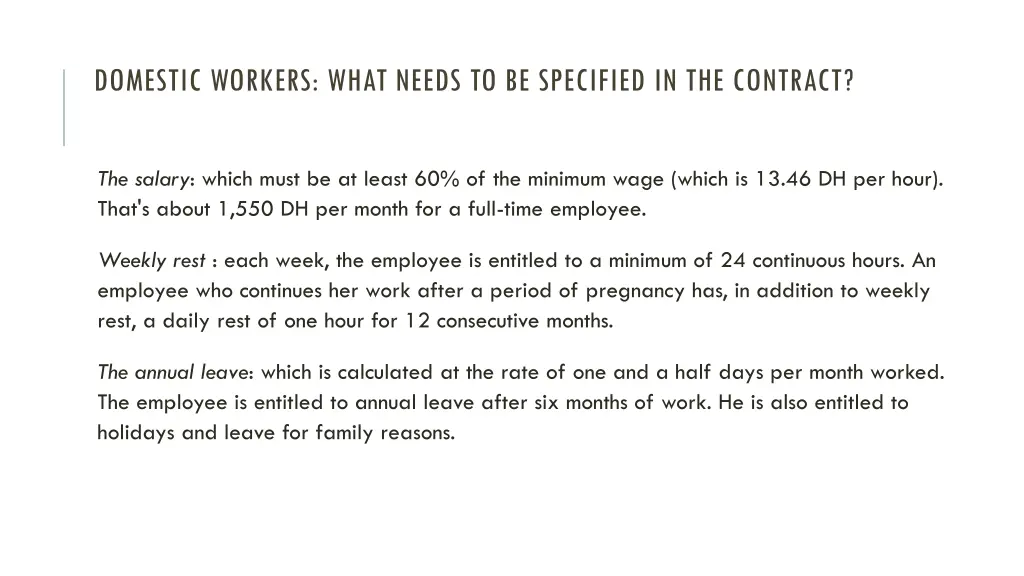 domestic workers what needs to be specified 1