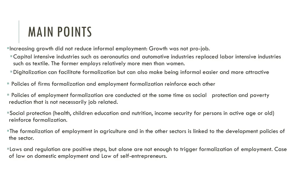 main points
