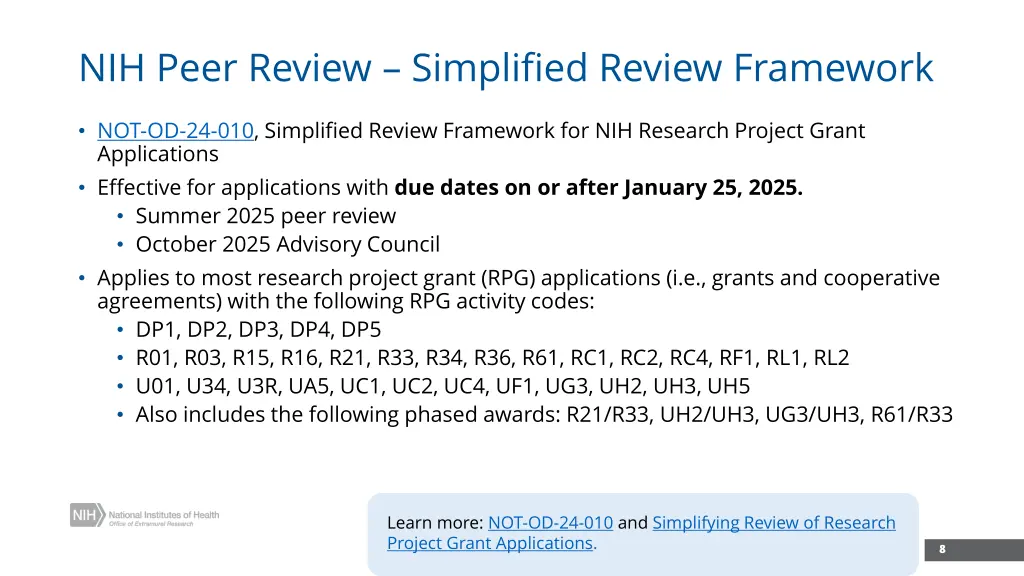 nih peer review simplified review framework