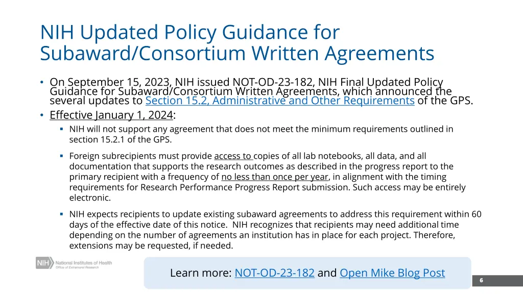 nih updated policy guidance for subaward