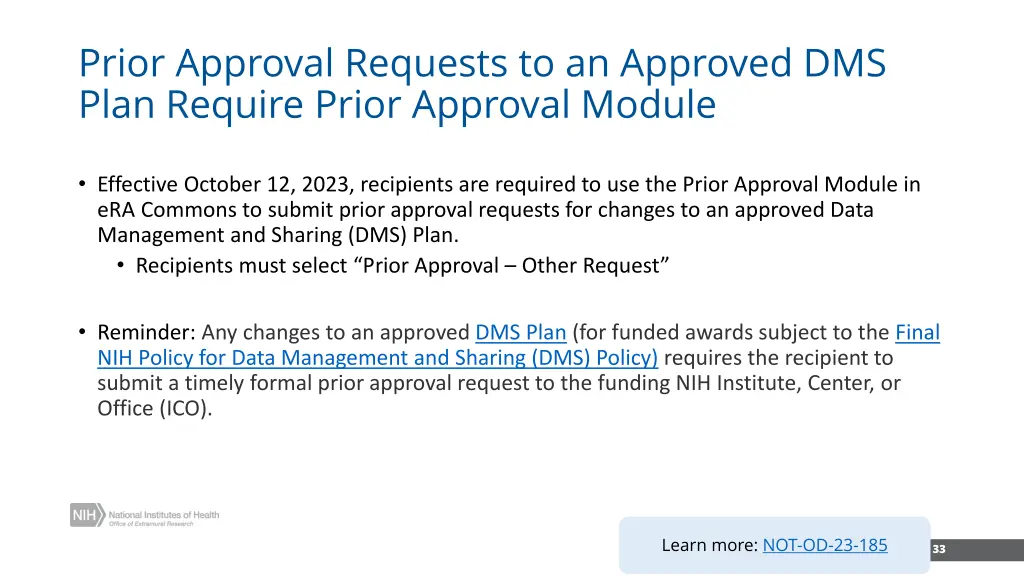 prior approval requests to an approved dms plan
