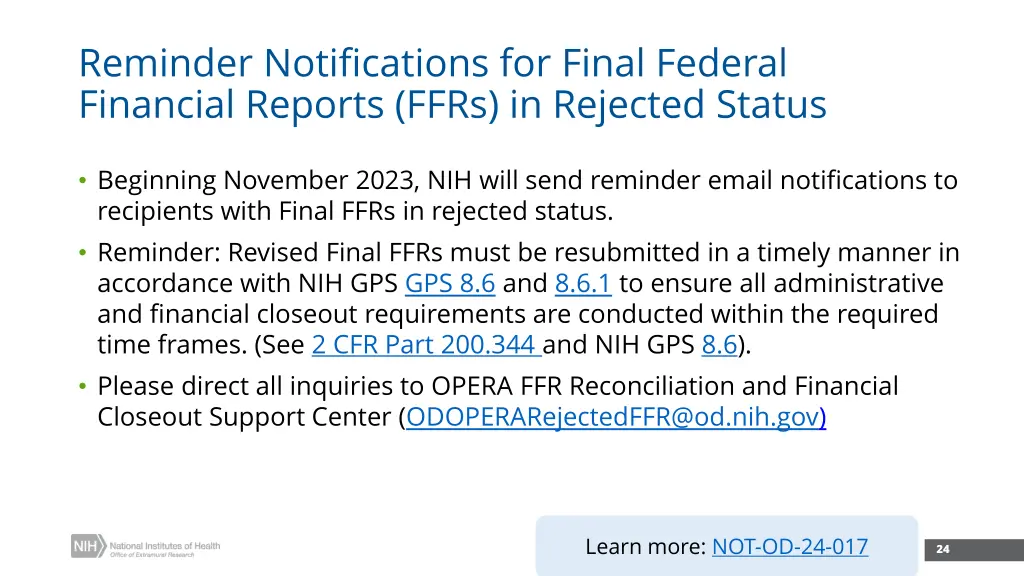 reminder notifications for final federal