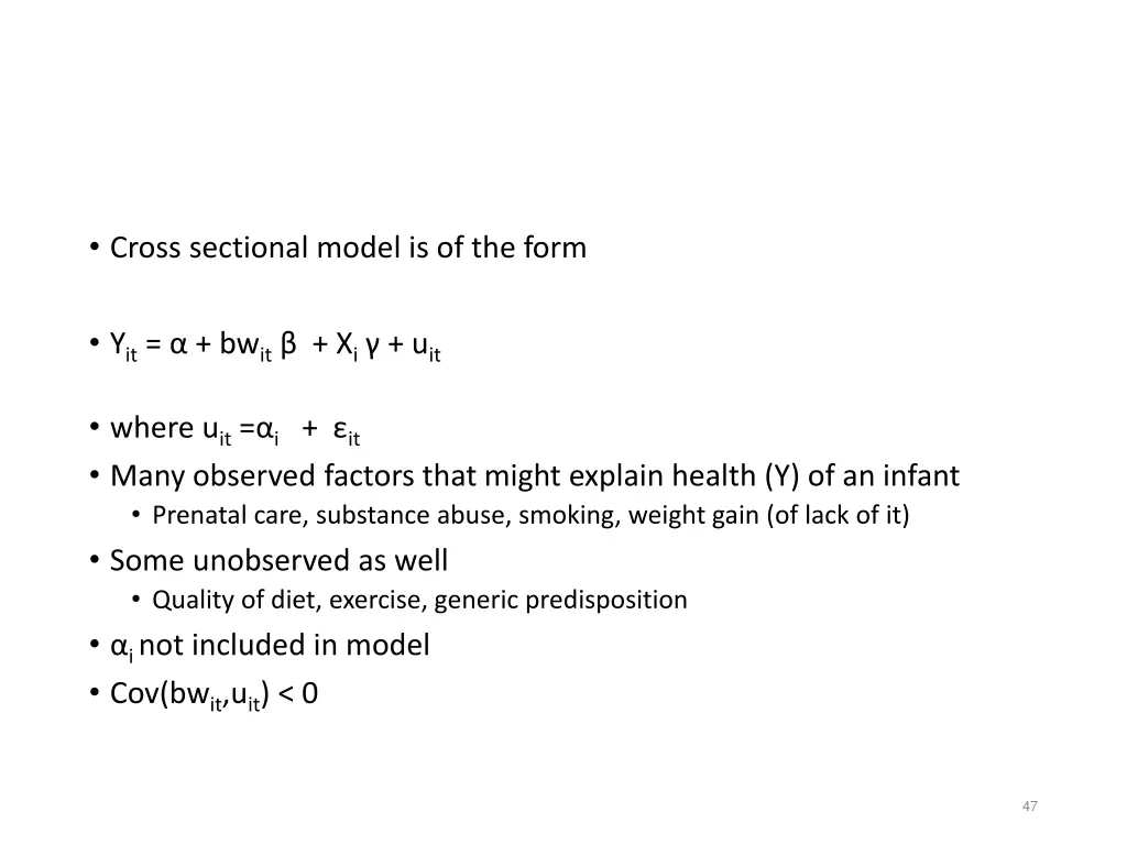 cross sectional model is of the form