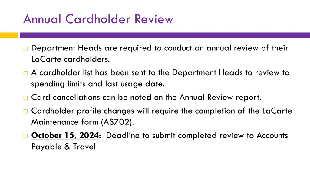 annual cardholder review