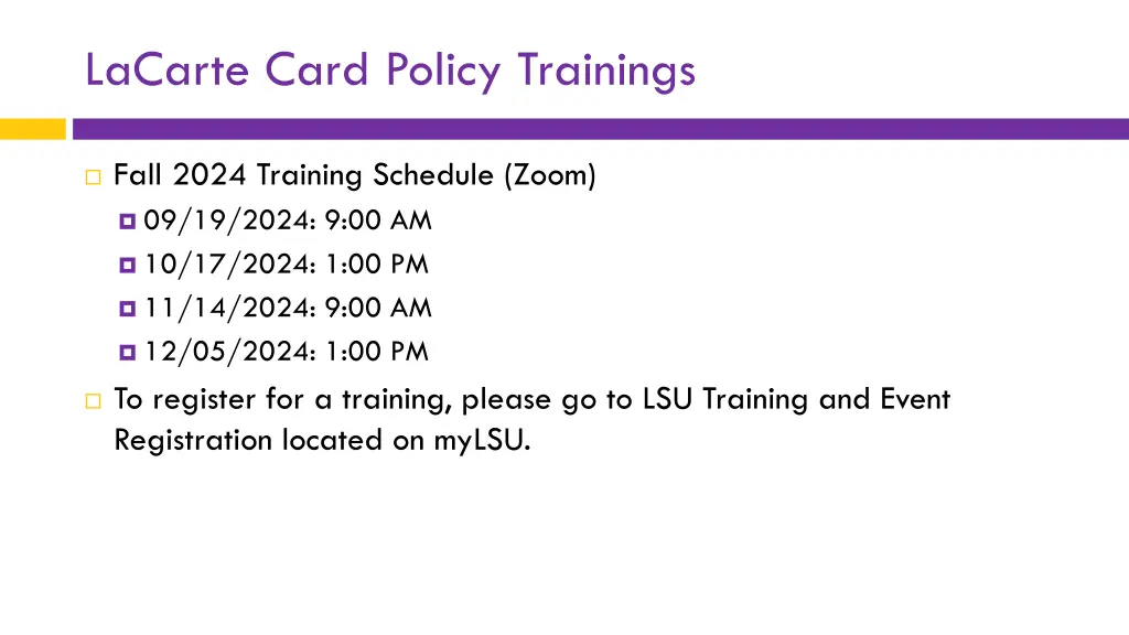 lacarte card policy trainings
