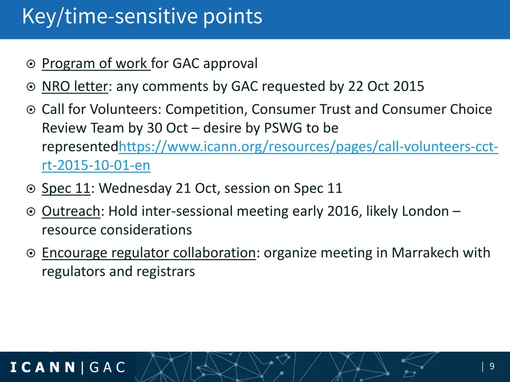 key time sensitive points