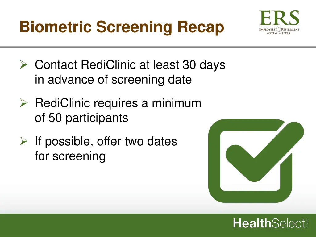 biometric screening recap