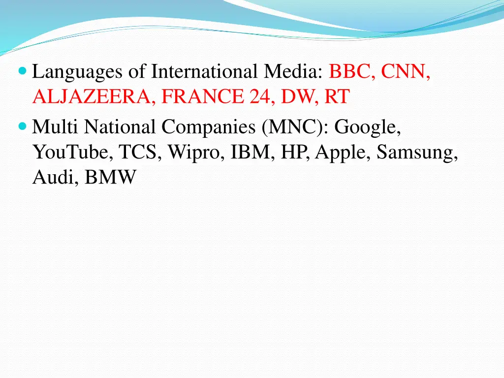 languages of international media